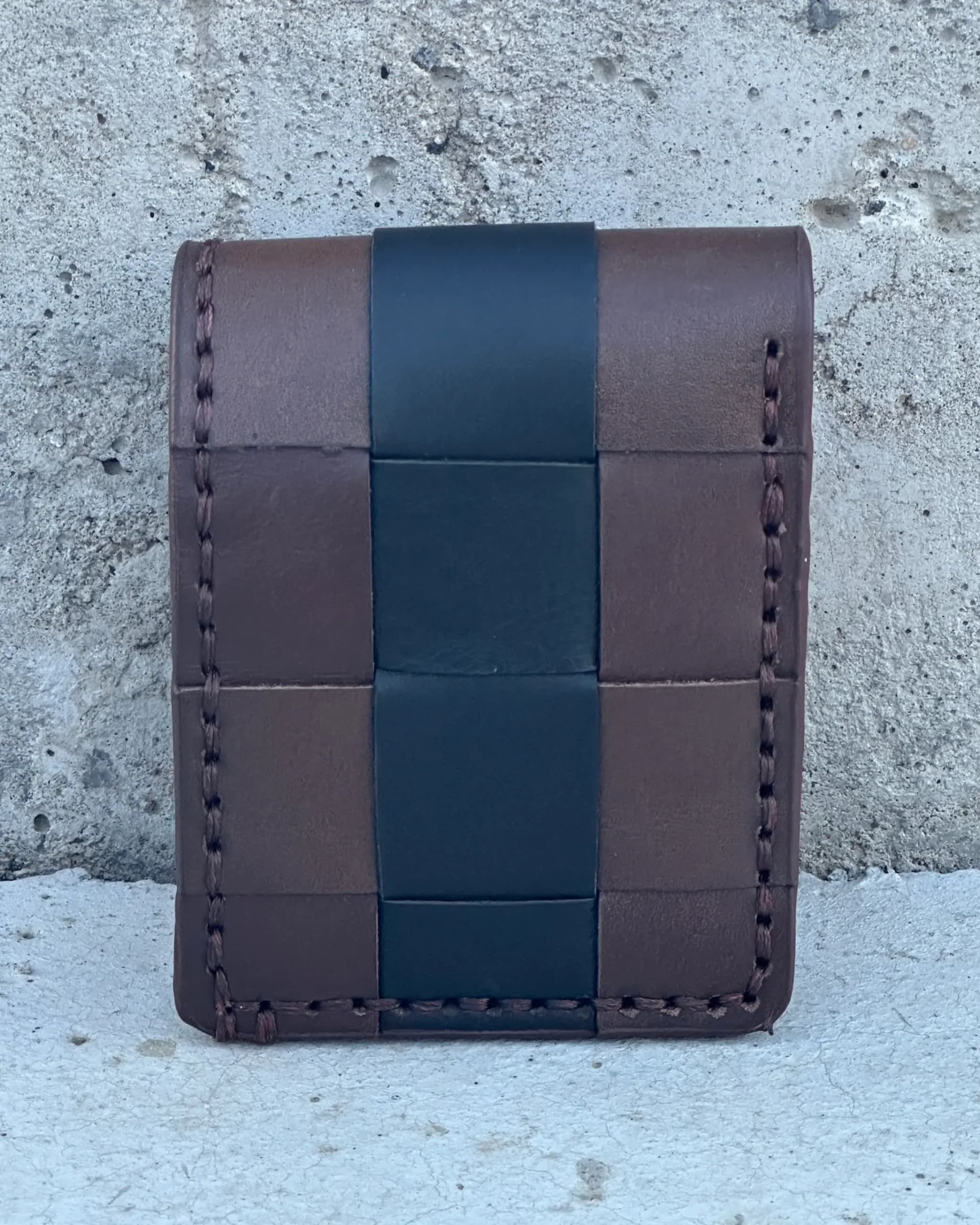 Handmade Woven Genuine Leather Bifold Wallet – Black & Chocolate